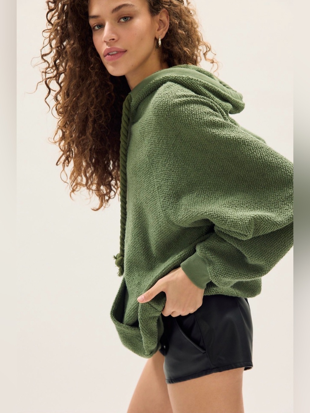 Free People Looped In Hoodie in Oil Green - Picture 4 of 5